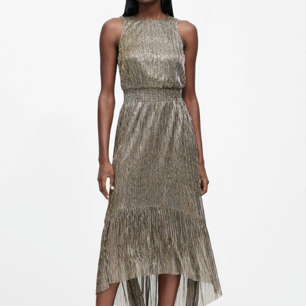 NEW NWT BANANA REPUBLIC METALLIC HIGH LOW DRESS, SIZE 2 PETITE,